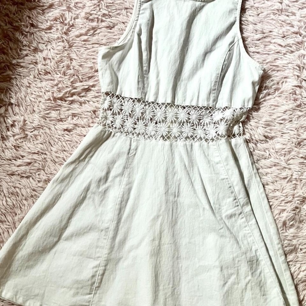 White Floral‎ Coquette Twee Hippie Retro Flower Child Minimalist Dress Womens M
